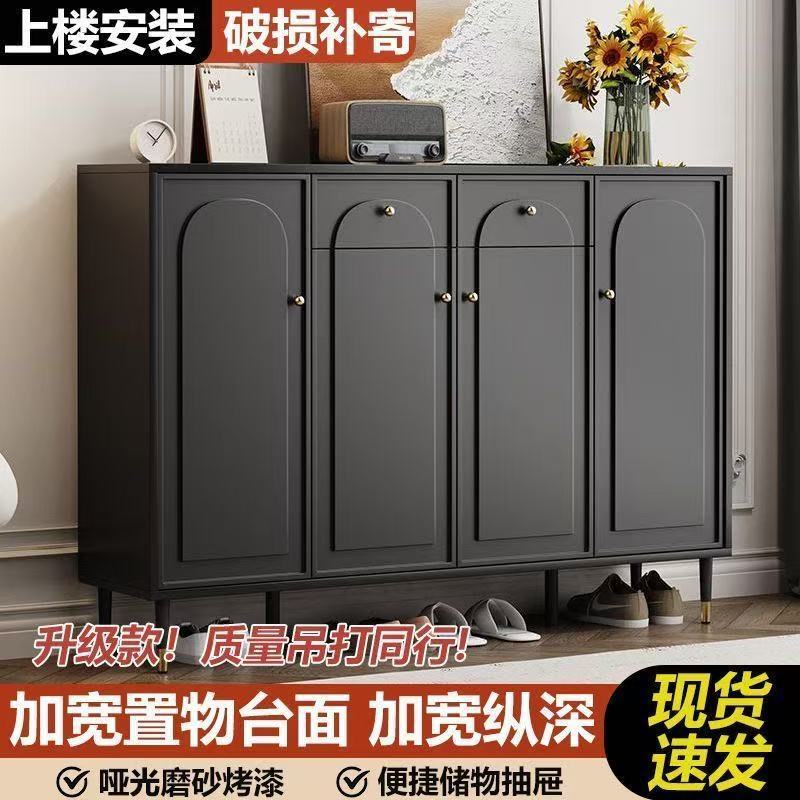 法式現代簡約黑色鞋櫃家用門口大容量入戶玄關一體儲物櫃收納新款