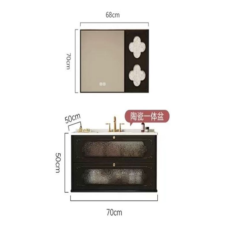 法式新款复古浴室柜组合卫生间陶瓷一体洗漱洗脸盆橡木洗手洗脸盆