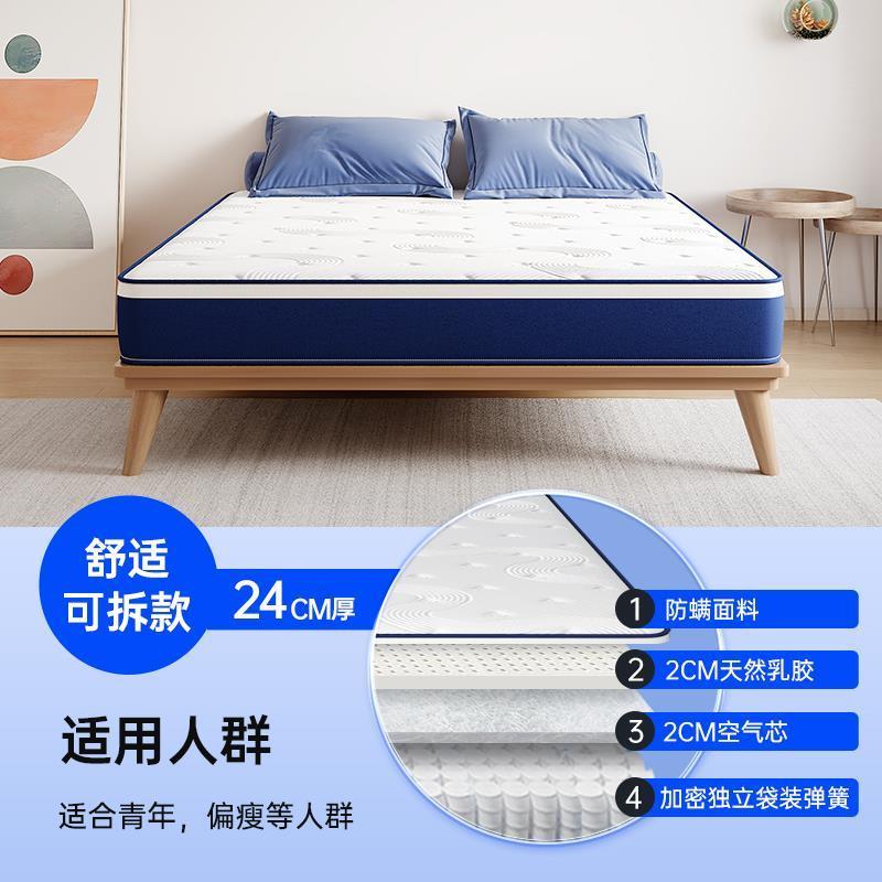 藍色記憶棉盒子壓縮捲包牀墊家用臥室乳膠獨立彈簧席夢思軟墊名牌