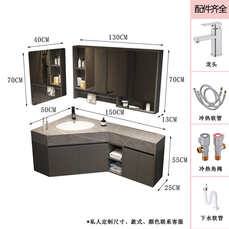 轻奢岩板三角浴室柜定制小户型形转角直角实木陶瓷盆卫生间洗手台
