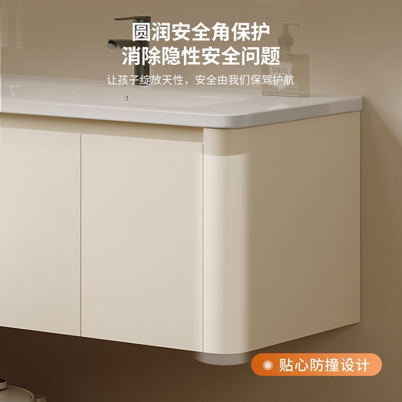加厚太空浴室柜奶油组合圆角洗手盆卫生间洗脸盆一体陶瓷洗漱