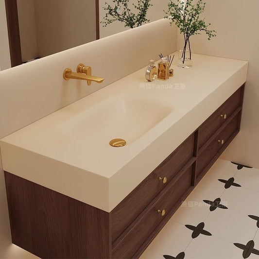 骨骼古風巖板無縫一體浴室櫃組合衛生間洗漱洗臉盆洗手洗臉池定製