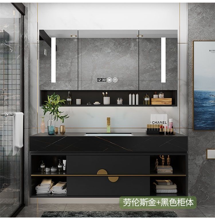 輕奢巖板一體盆浴室櫃組合簡約現代落地洗臉盆衛生間洗漱臺盆櫃