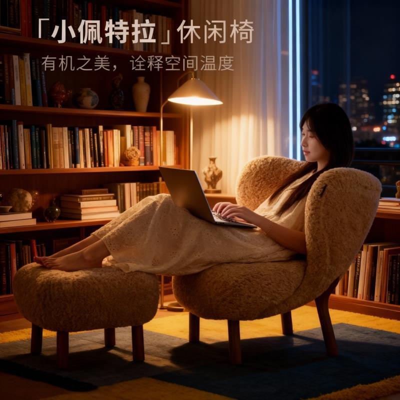 小佩特拉休閒椅法式復古奶油風客廳單人陽臺客廳休閒懶人沙發椅子