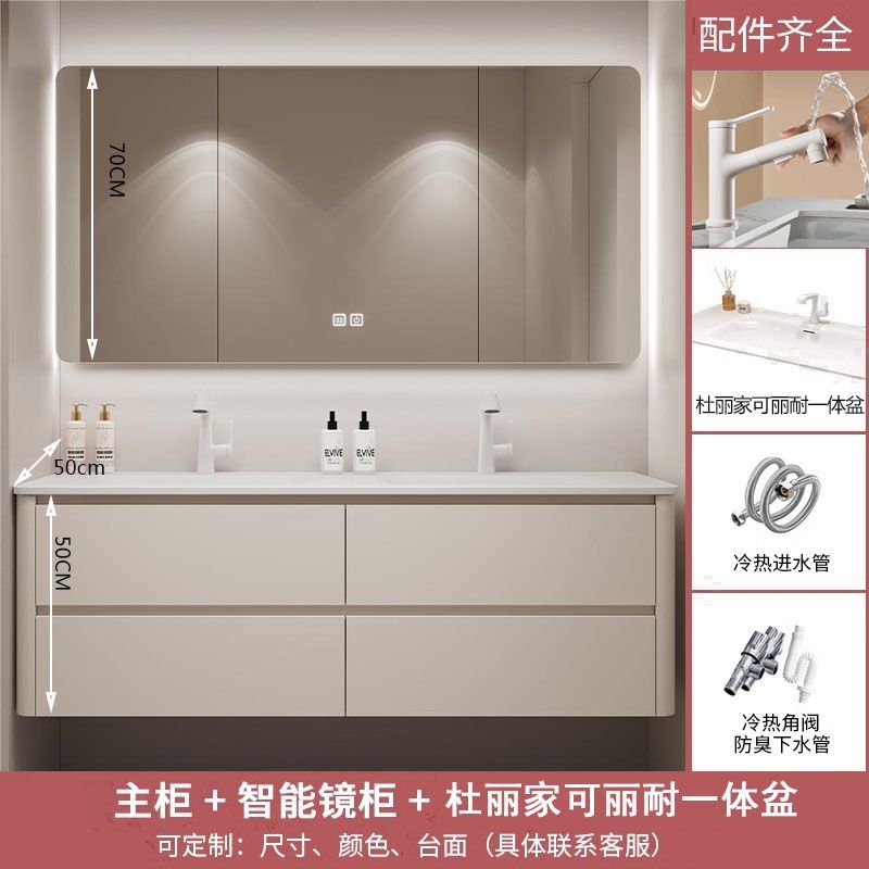 進口杜邦可麗耐一體雙盆浴室櫃組合橡木洗臉池定製雙人位洗漱臺