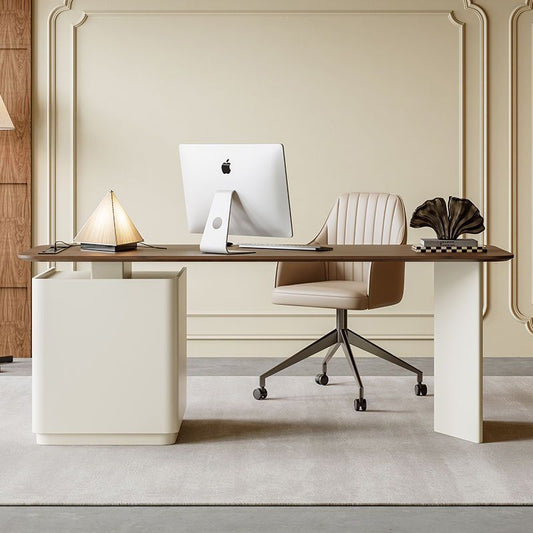 高檔辦公桌實木書桌現代極簡家用客廳書房胡桃木飾面烤漆電腦桌