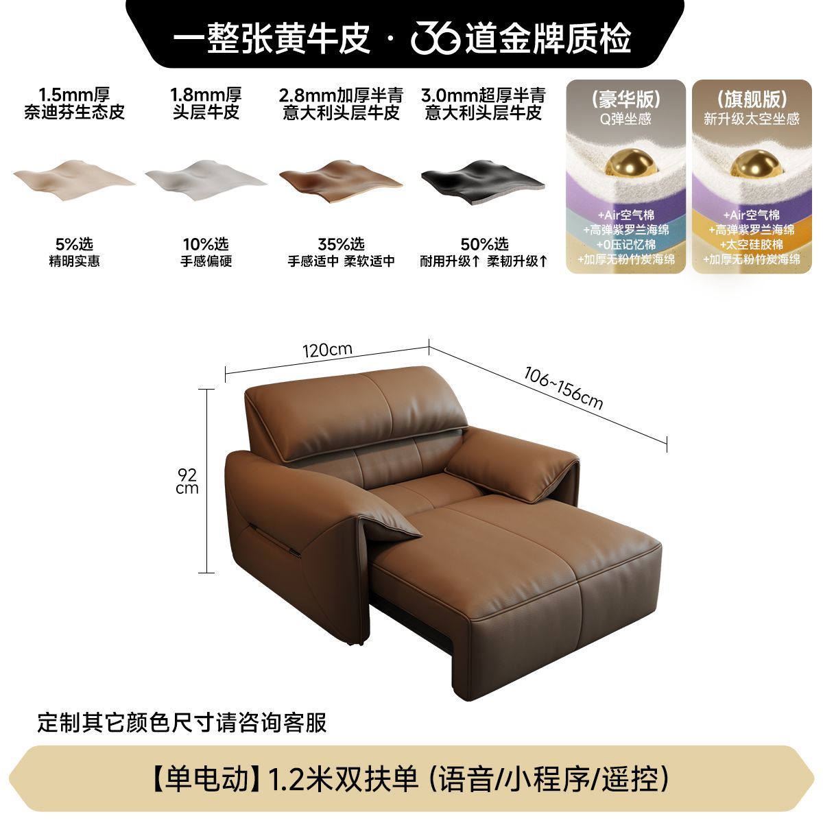 [法莎蒂]意式極簡大象耳朵電動功能沙發簡約客廳零靠牆頭層牛皮沙發