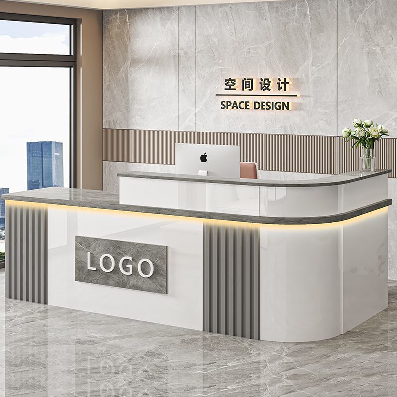 公司前台接待台中式转角吧台收银台服装店商用柜台办公桌简约现代