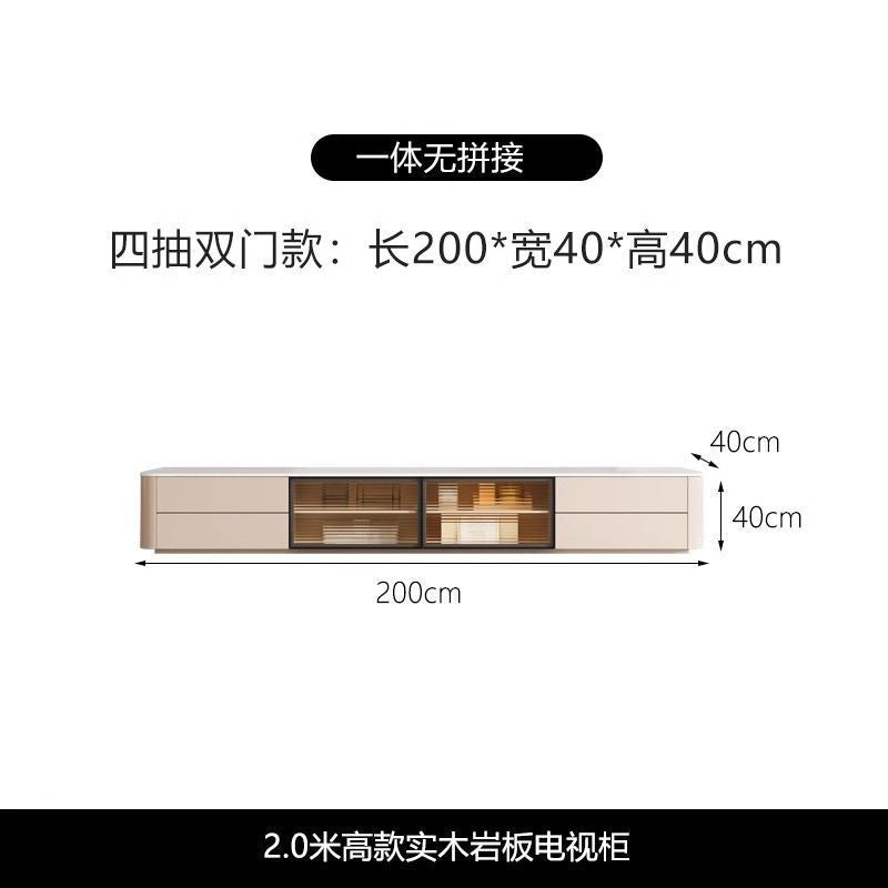 實木落地高款電視櫃法式輕奢高級感巖板地臺新款現代簡約客廳地櫃