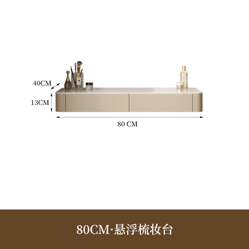 懸浮梳妝檯現代極簡臥室高級感奶油風掛壁式巖板化妝桌牀頭櫃一體