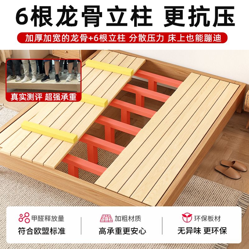 全实木无床头床双人床定制1.2/35/5/8米无靠背床架子塌塌米排骨架