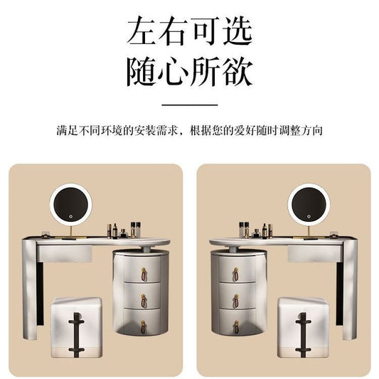 漫江韻輕奢現代馬鞍皮梳妝檯現代簡約臥室巖板奶油風實木化妝桌子