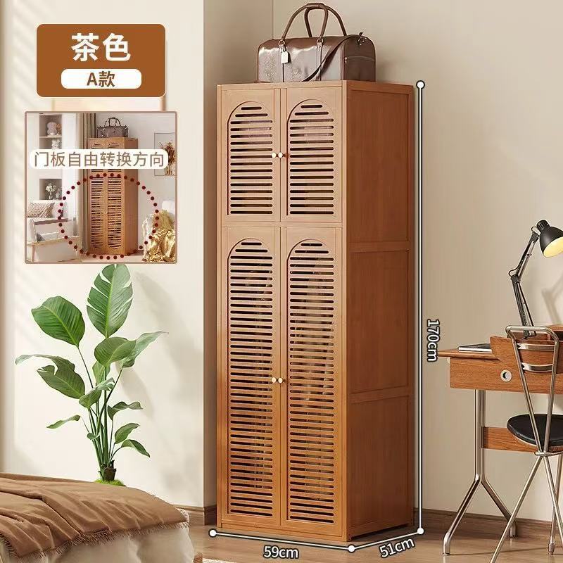 家用卧室小户型靠墙大衣柜百叶门双开门衣橱挂衣结实耐用楠竹房间