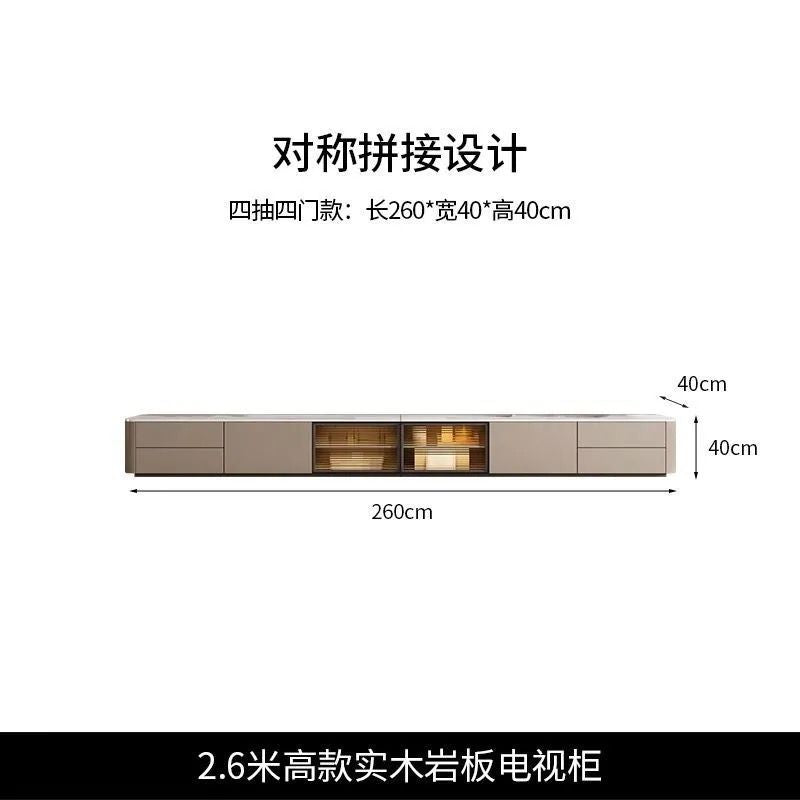 輕奢實木電視櫃簡約現代巖板客廳家用地臺地櫃意式極簡玻璃影視櫃