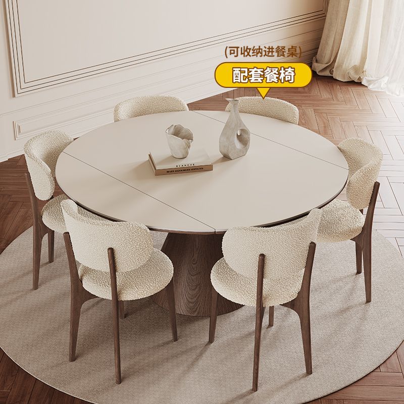 纯白岩板可伸缩餐桌家用小户型简约高级胡桃色方圆两用实木餐桌
