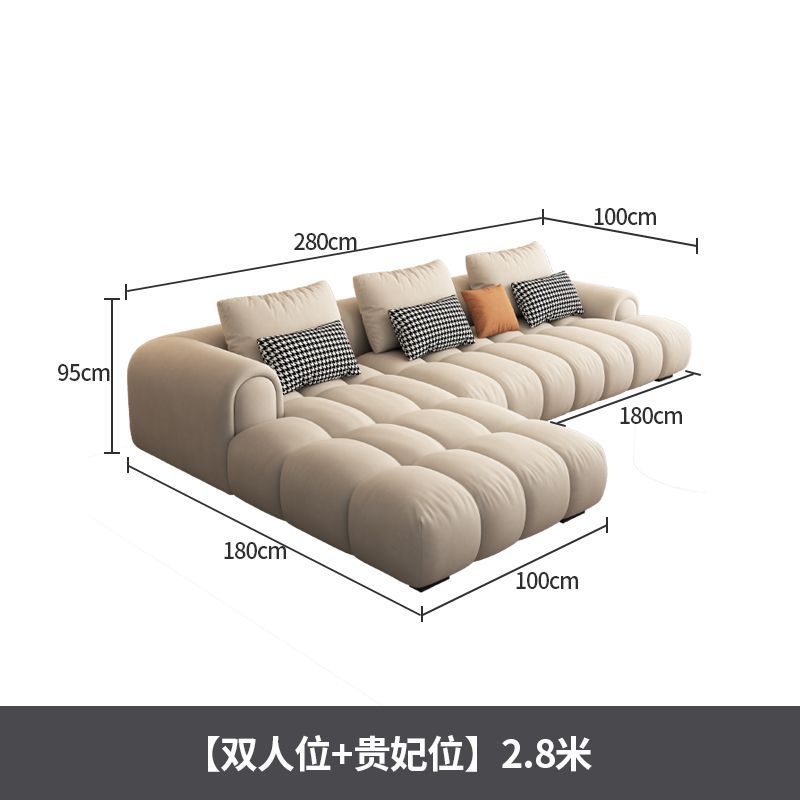 奶油風雙拼色絨布沙發帶貴妃位支持定製大小戶型家用客廳布藝沙發