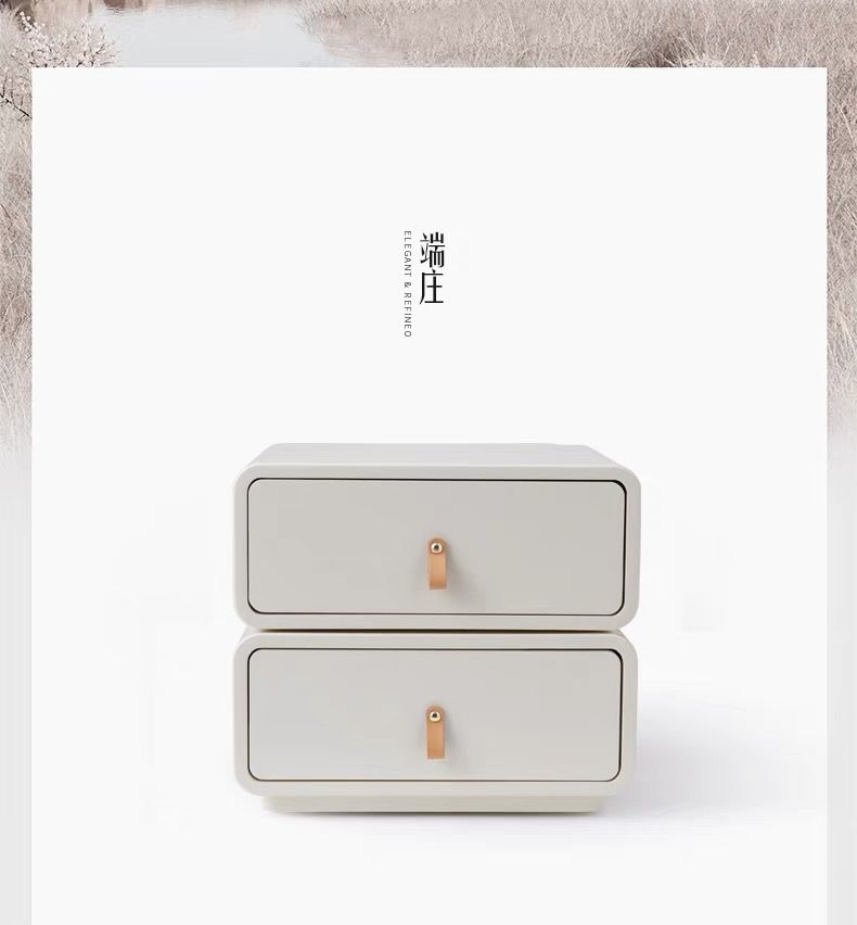 LZ現代奶油風簡約實木牀邊櫃收納臥室旋轉法式輕奢牀頭櫃