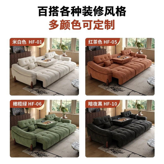 奶油風雪尼爾絨布沙發電動功能沙發牀零靠牆可伸縮兩用沙發牀