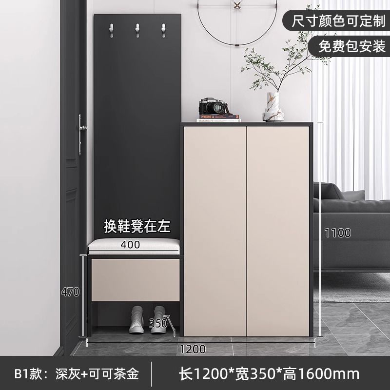 鞋櫃輕奢進門玄關櫃帶換鞋凳家用門口客廳現代簡約定製儲物收納櫃