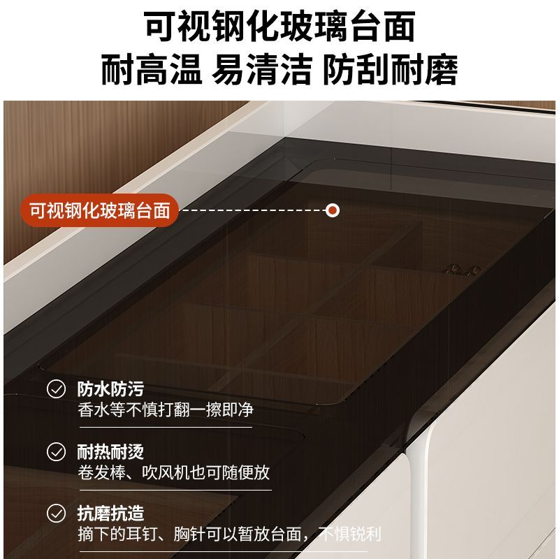 新款亮白高级感梳妆台斗柜一体ins风卧室化妆桌床尾收纳储物柜