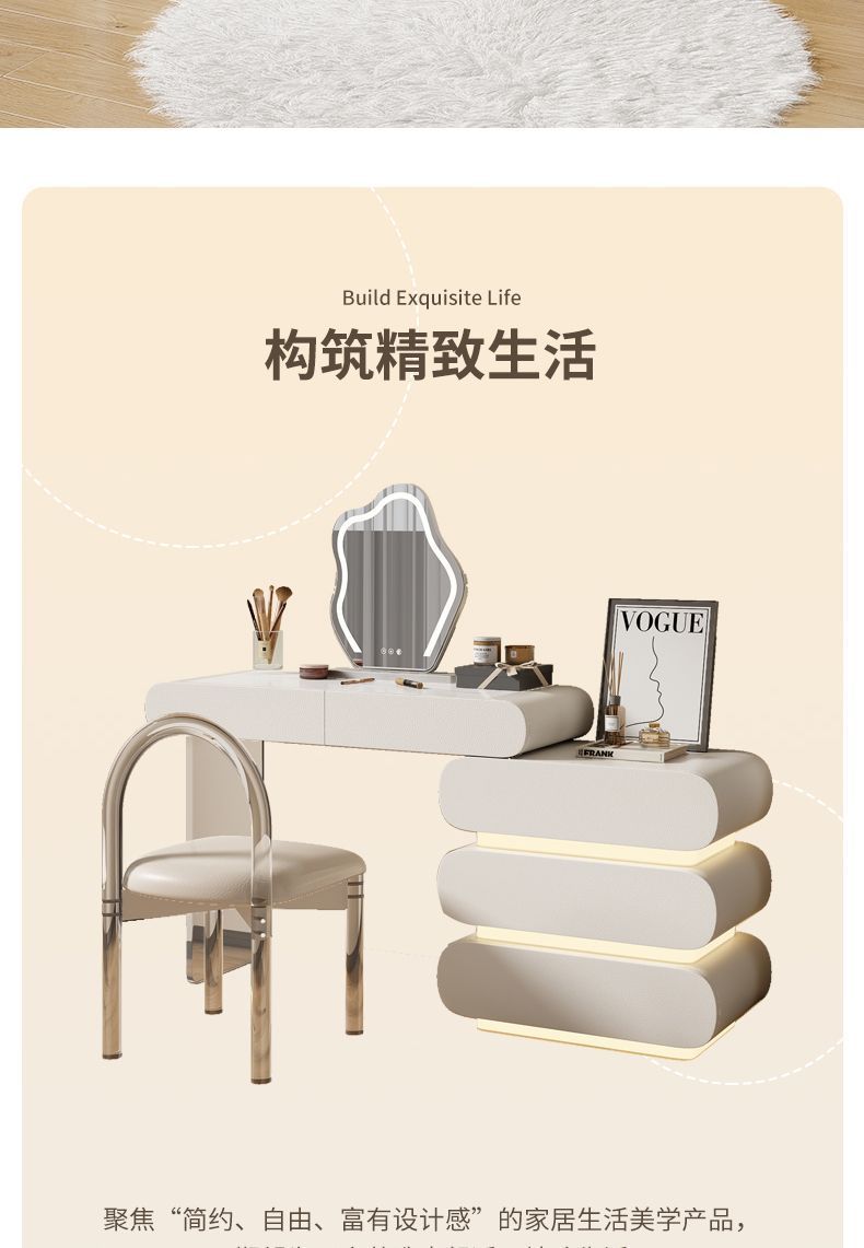 實木優品奶油風梳妝檯鬥櫃一體小戶型臥室高級化妝桌輕奢新款網紅