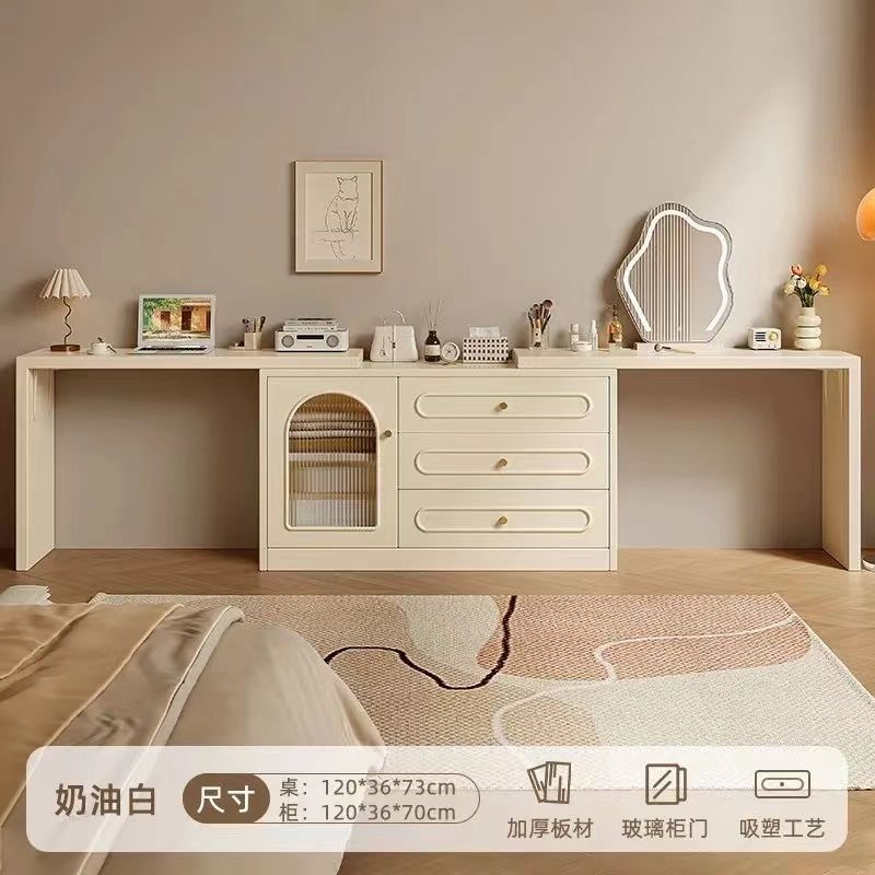 梳妆台卧室简约现代床头柜化妆台收纳柜一体2024新款奶油风化妆桌
