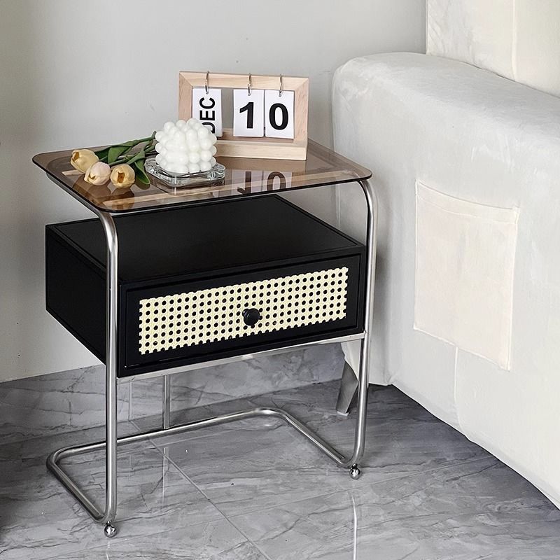 簡約家用臥室牀頭櫃現代網紅玻璃客廳置物架小型創意收納儲物櫃