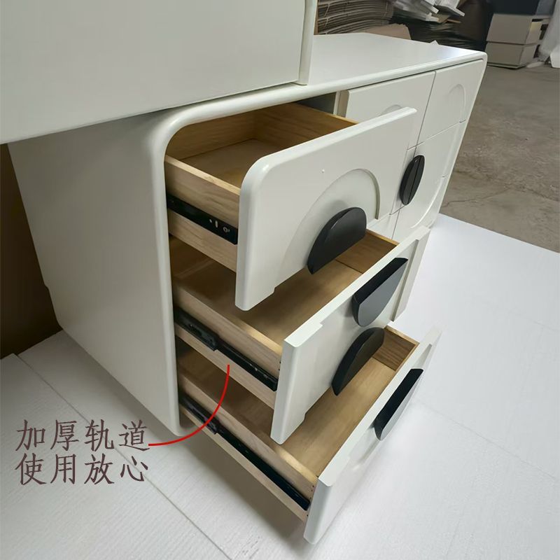 簡約全實木烤漆黑白熊貓輕奢奶油公主風梳妝檯收納鬥櫃一體化妝桌