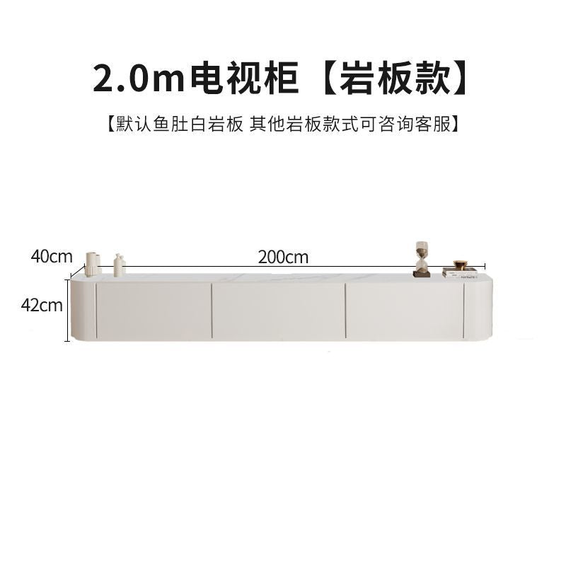 現代簡約電視櫃實木茶几組合輕奢奶油風白色巖板落地電視機櫃子