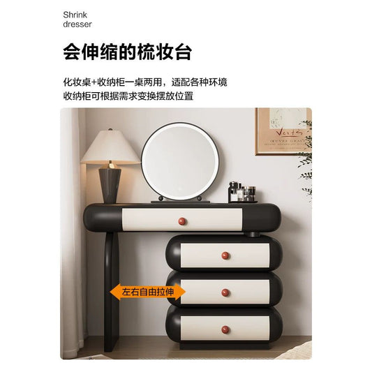2025全實木現代臥室簡約梳妝檯鬥櫃一體輕奢高級化妝復古奶油風