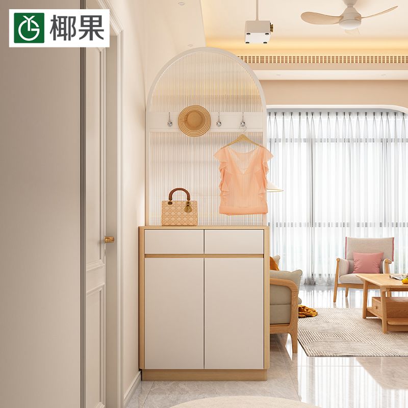 奶油風入戶正對門圓弧玄關櫃鞋櫃家用門口客廳遮擋玻璃屏風隔斷櫃