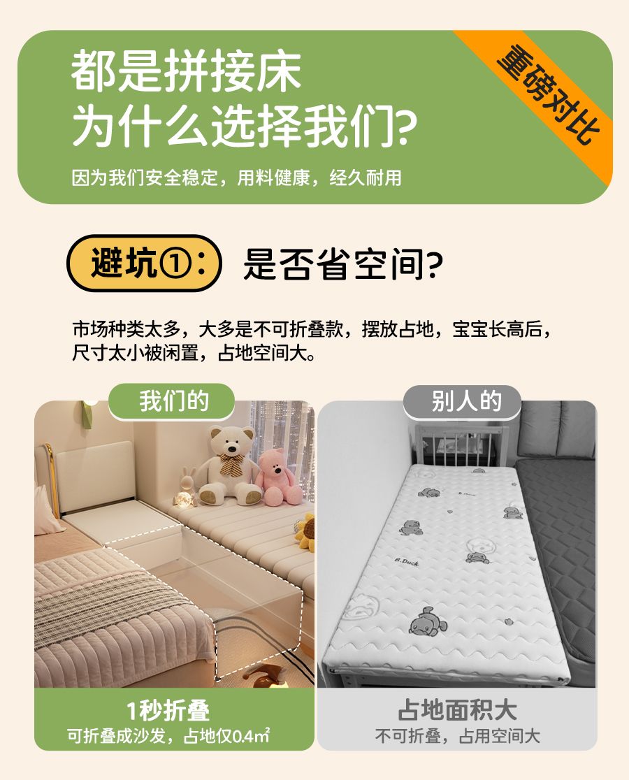 牀邊加寬摺疊拼接牀飄窗擴寬神器軟包側邊延伸兒童牀大牀拼接小牀