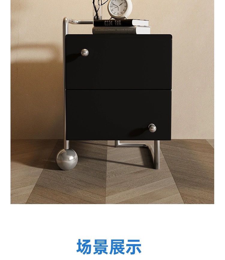 中古牀頭櫃現代黑色簡約臥室不鏽鋼收納極簡儲物櫃實木多層板高端
