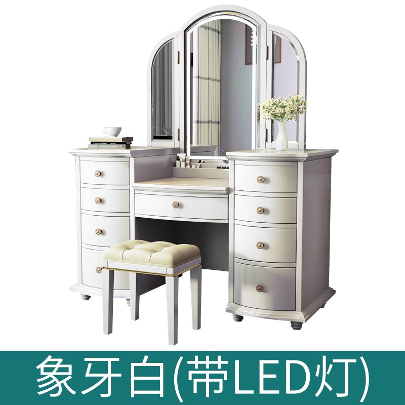 美式实木梳妆台轻奢现代简约高档智能折叠镜卧室化妆桌收纳柜一体