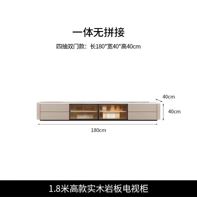 實木落地高款電視櫃法式輕奢高級感巖板地臺新款現代簡約客廳地櫃