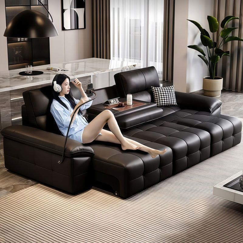 Lawrence Genuine Leather Italian Light Luxury Wall-Hugger Power Reclining Sofa Bed with Middle Flip Retractable Function