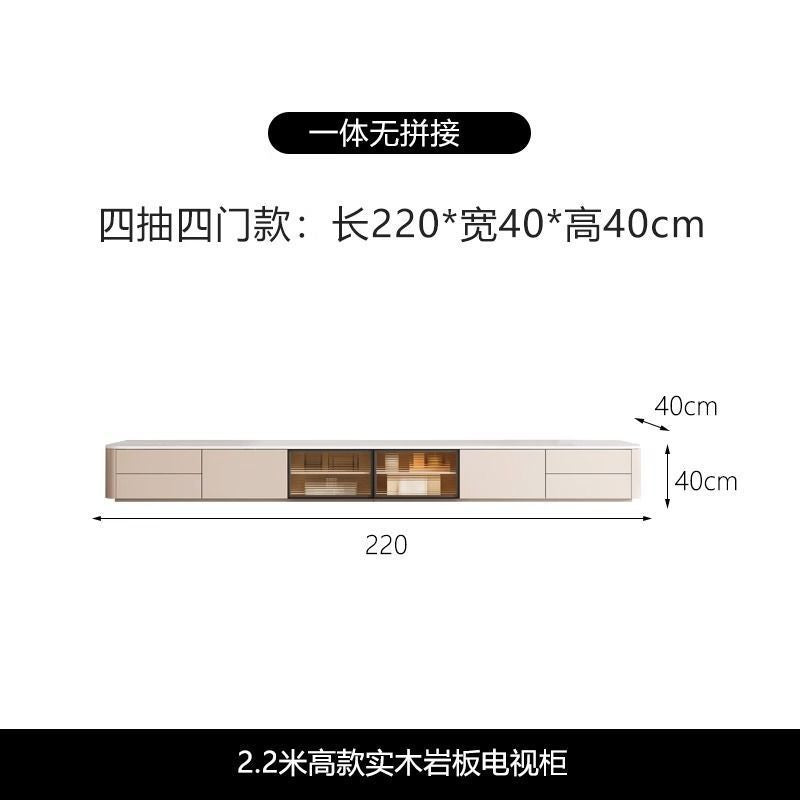 實木落地高款電視櫃法式輕奢高級感巖板地臺新款現代簡約客廳地櫃