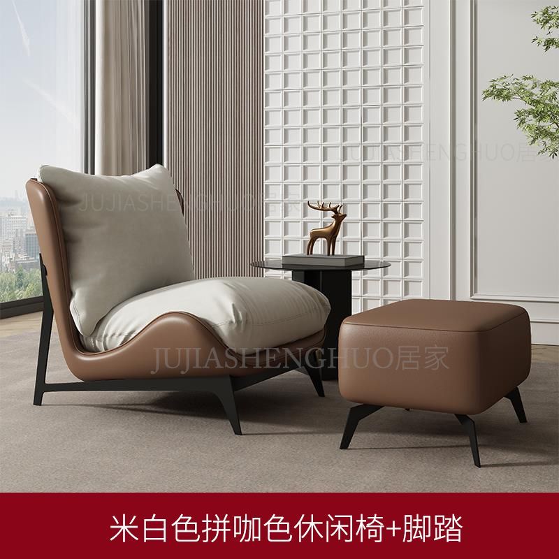 新輕奢單人沙發椅陽臺休閒椅小戶型極簡設計師款陽臺椅客廳懶人躺