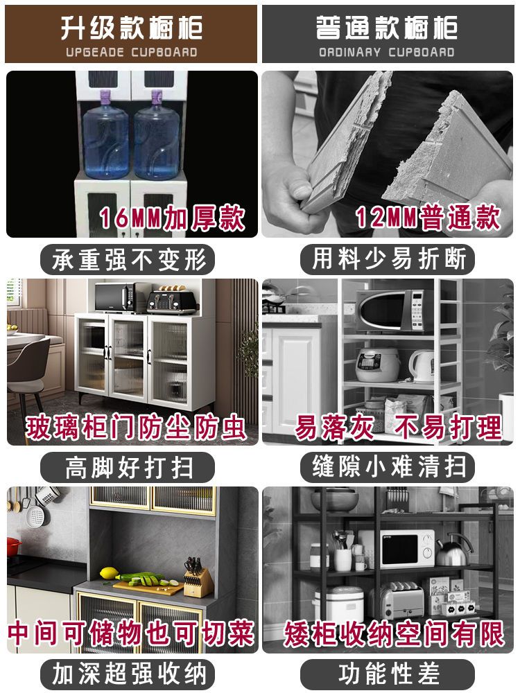 厨房置物柜多层储物柜橱柜家用带门餐边柜收纳餐具置物架落地碗柜