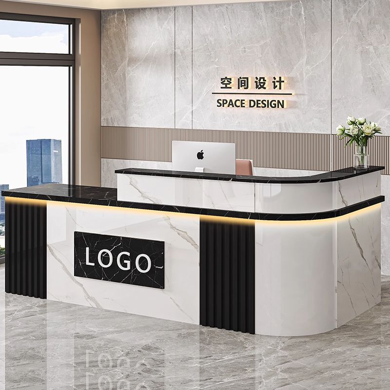 公司前台接待台中式转角吧台收银台服装店商用柜台办公桌简约现代
