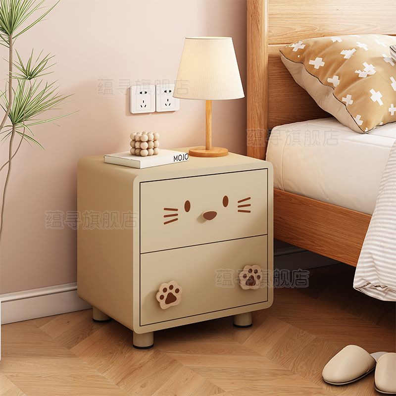 兒童牀頭櫃奶油風實木邊櫃卡通可愛收納櫃臥室邊幾創意儲物櫃小型