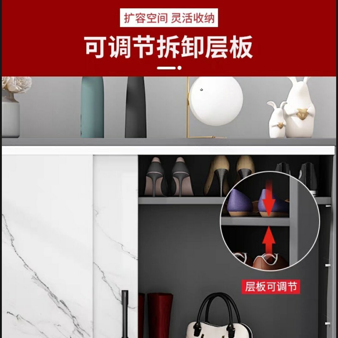 轻奢仿大理石鞋柜推拉移门鞋架家用门口门厅玄关收纳大容量省空间