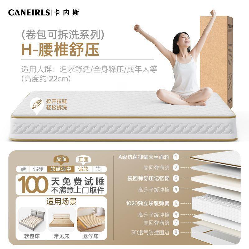 捲包盒子彈簧牀墊席夢思酷布獨立彈簧袋裝加粗護脊0膠水全可拆洗