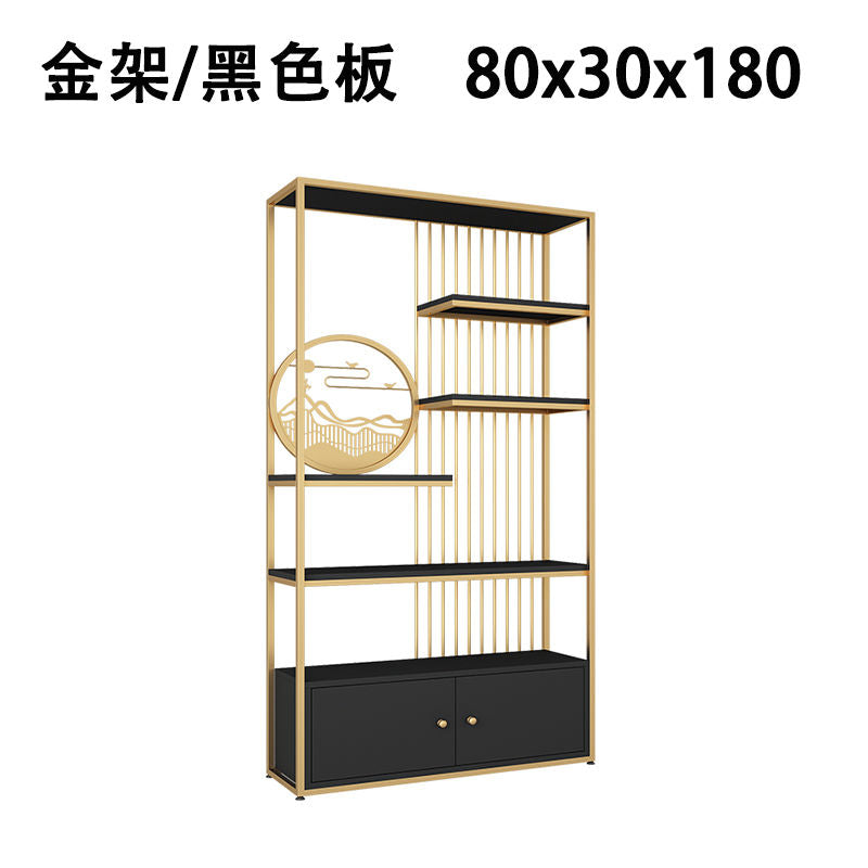 轻奢风客厅置物架落地书本架办公室铁艺博古展示柜玄关架隔断多层