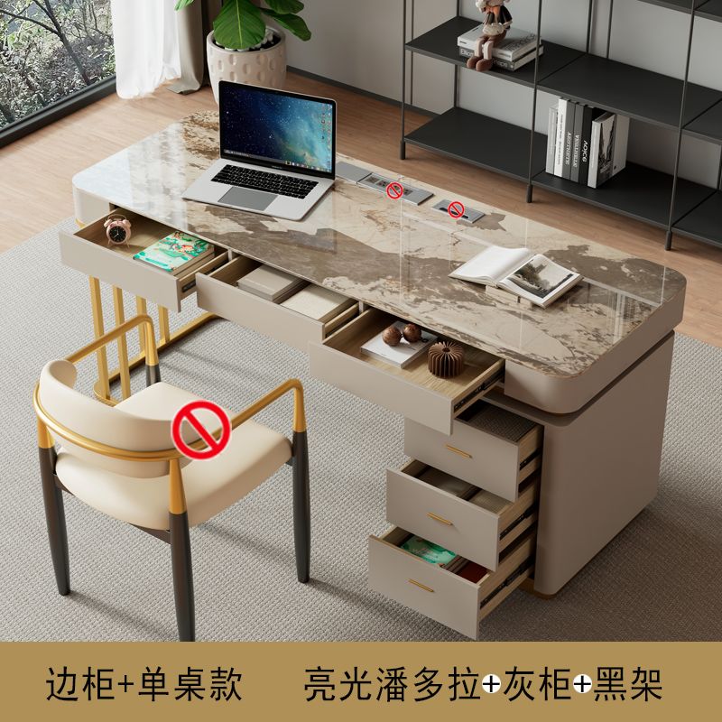 意式輕奢高端巖板書桌書椅家用現代簡約型北歐電腦桌辦公寫字檯