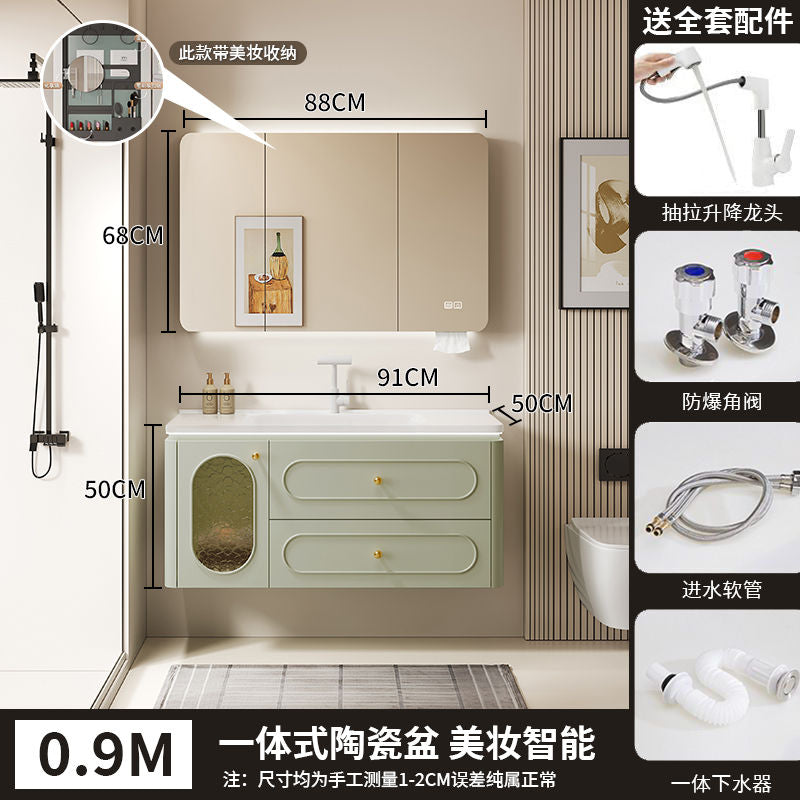 法式橡木浴室柜简约陶瓷一体洗漱池卫生间洗手台卫浴洗脸盆柜组合
