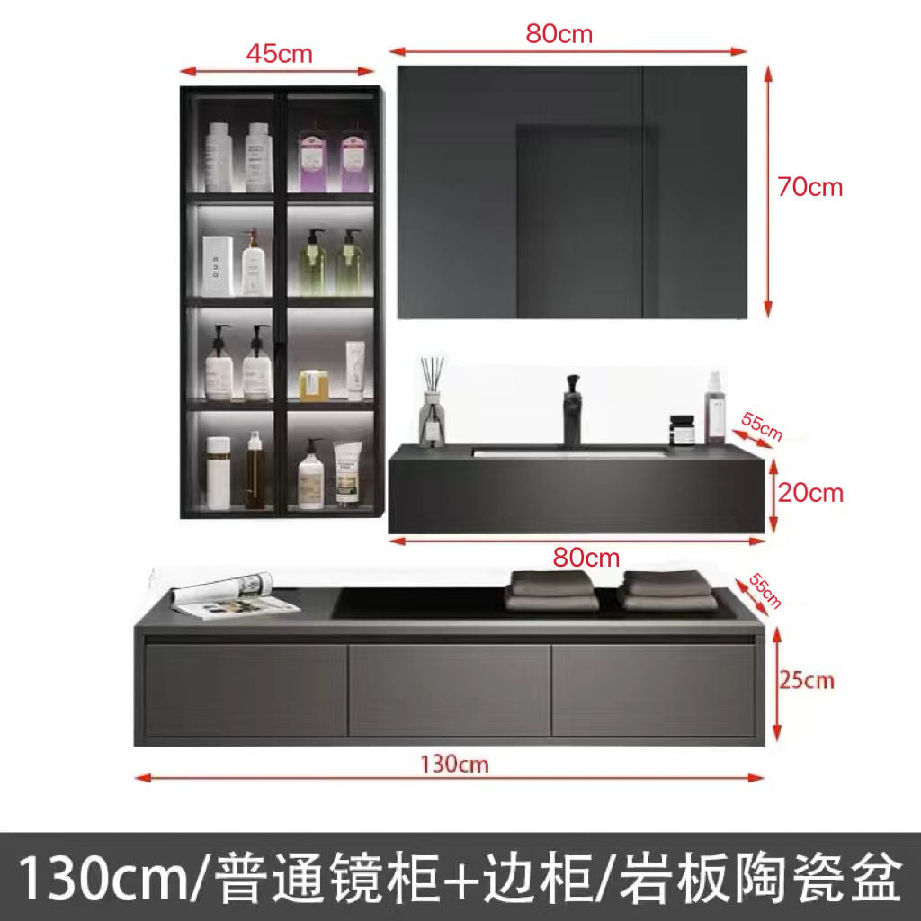 欧琳岩板无缝陶瓷一体盆浴室柜组合酒店风轻奢卫生间洗手洗脸盆柜