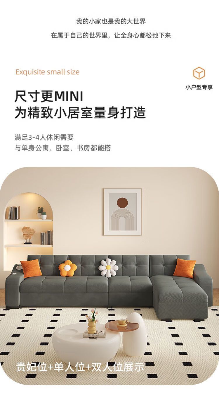 絨布沙發牀兩用小戶型客廳貴妃沙發牀多功能兩用可摺疊抽拉式牀