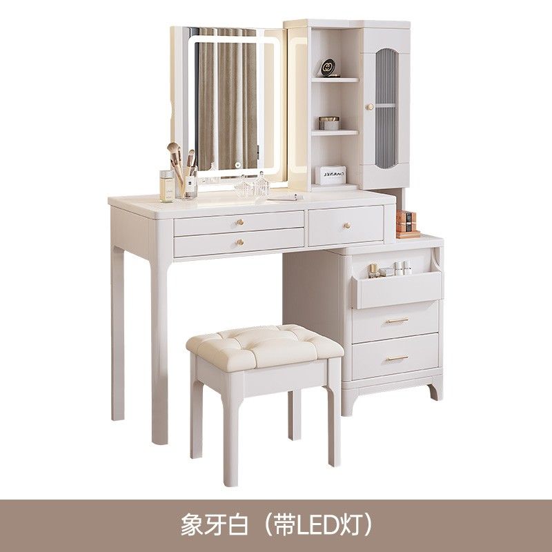 妝鏡可隱藏實木梳妝檯臥室輕奢高級化妝桌多功能大容量收納櫃書桌