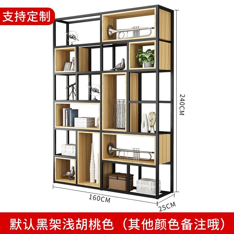 美式铁艺置物架落地屏风隔断客厅实木书架办公室多层展示架收纳架